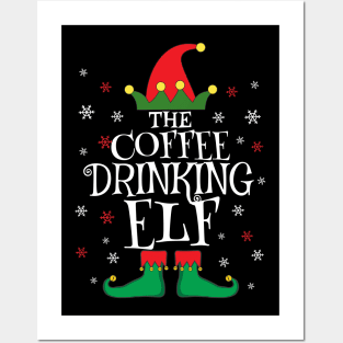 Coffee Drinking Elf Family Matching Group Christmas Posters and Art